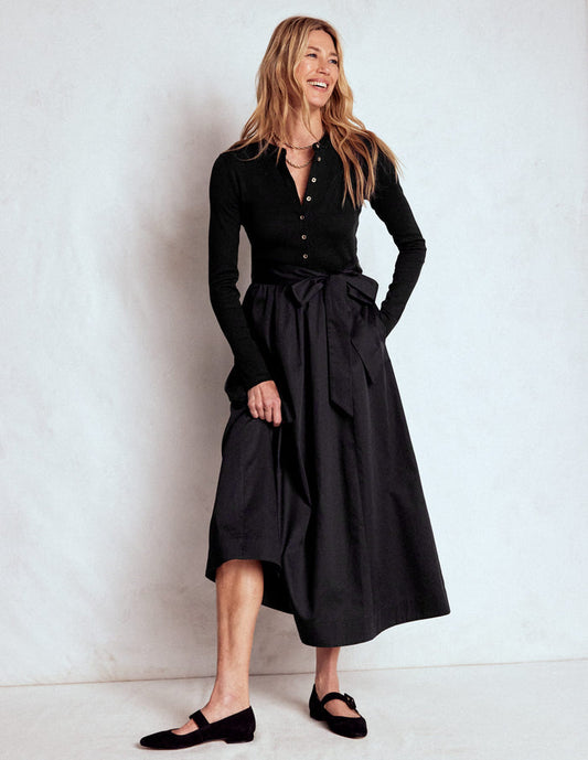 Button Detail Mix Dress Black