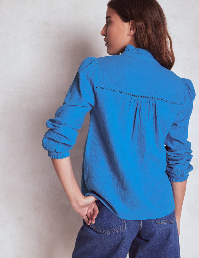 Helena Double Cloth Top Kingfisher Blue