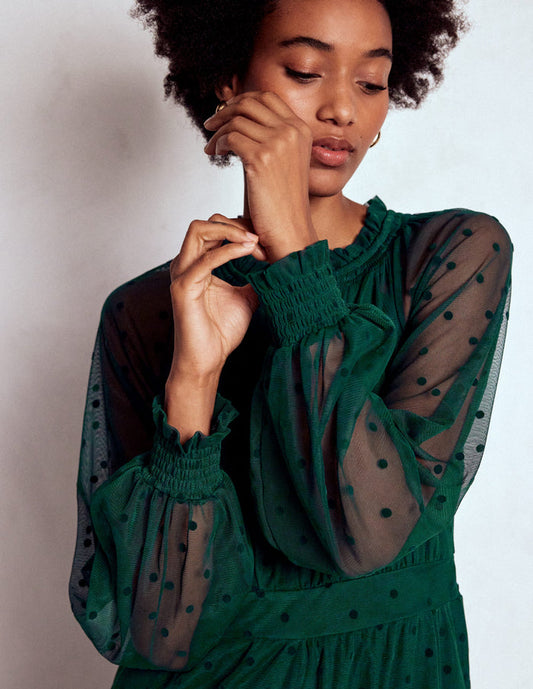 Lucille Tulle Midi Dress Emerald Night