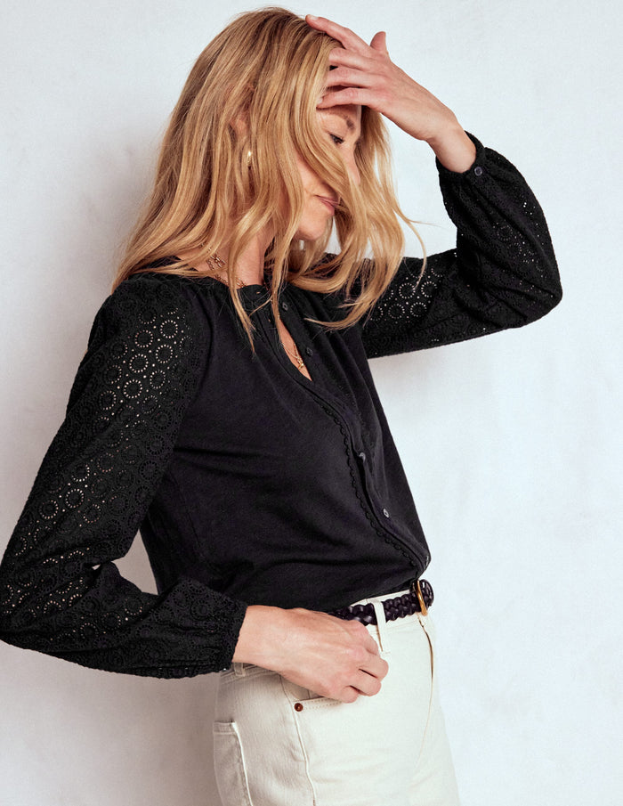 Eden Broderie Jersey Shirt Black