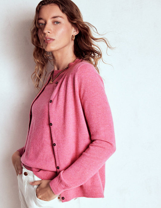 Eva Cashmere Crew Cardigan Rose Pink Melange