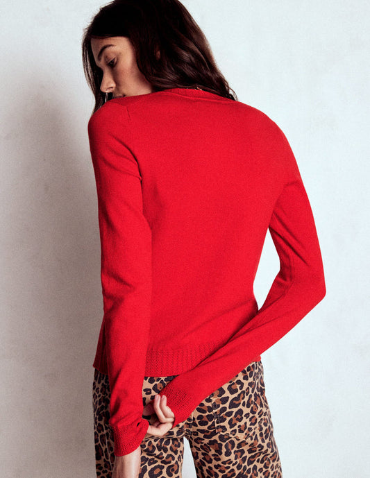 Emilia Cotton Crew Cardigan Poppy Red
