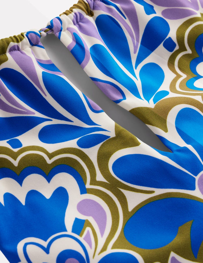 String High Neck Swimsuit Kingfisher Blue, Freesia Stamp