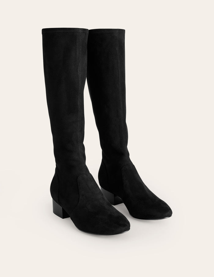 Flat Stretch Knee Boots Black