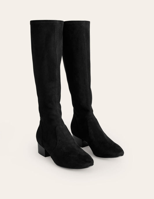 Flat Stretch Knee Boots Black