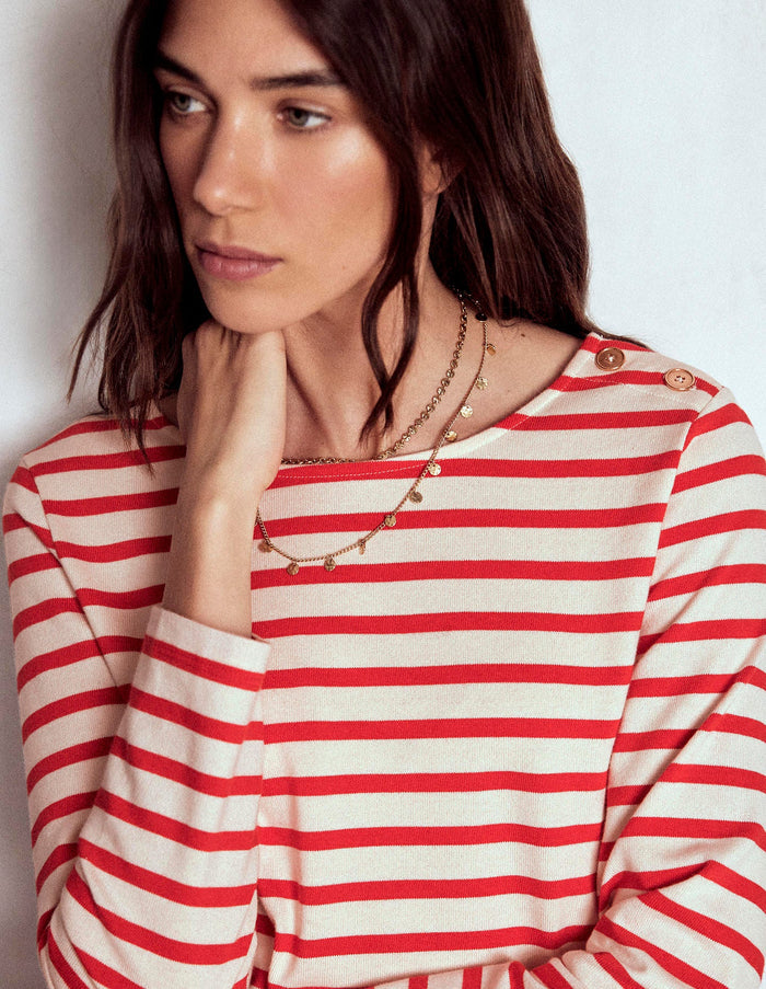 Button Mariner Breton Ivory and Brilliant Red