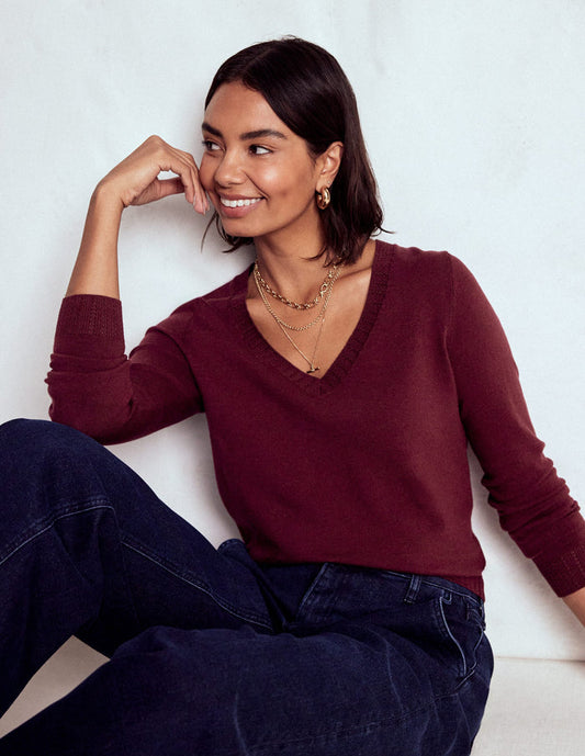 Emilia Cotton V Neck Sweater Deep Wisteria