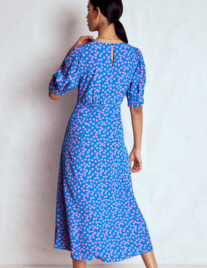 Blanca Midi Tea Dress Kingfisher Blue, Heart Cascade