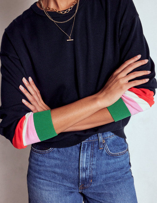 Lara Relaxed Cotton Jumper Navy Cuff Stripe