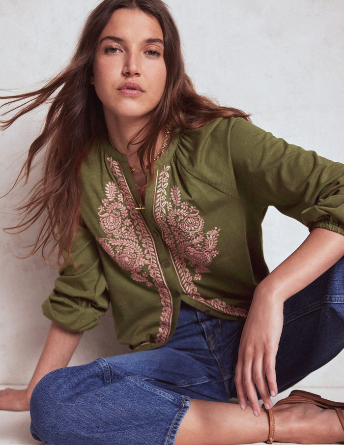 Alma Embroidered Shirt Woodland Green