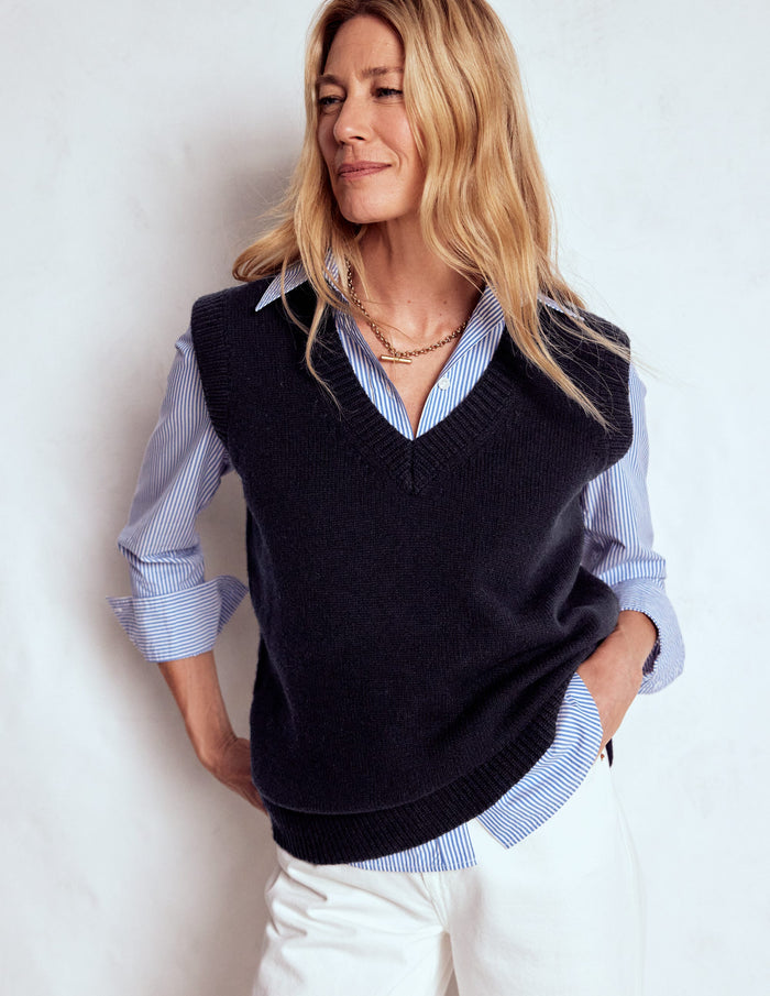 Marion Merino V-Neck Vest Navy