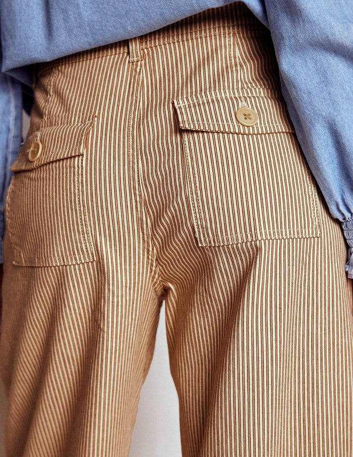 Brompton Wide Leg Pants Tan and Ecru Stripe
