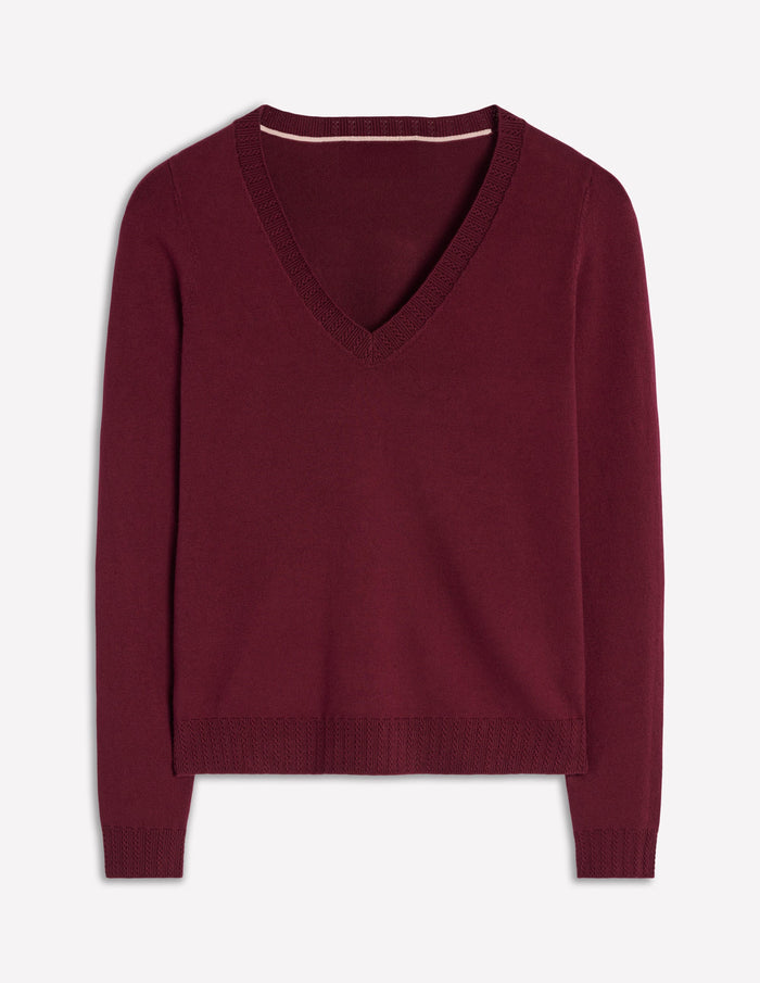 Emilia Cotton V Neck Sweater Deep Wisteria