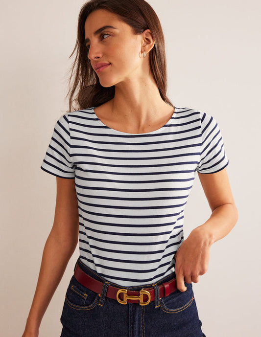 Ella Short Sleeve Breton Ivory, Navy