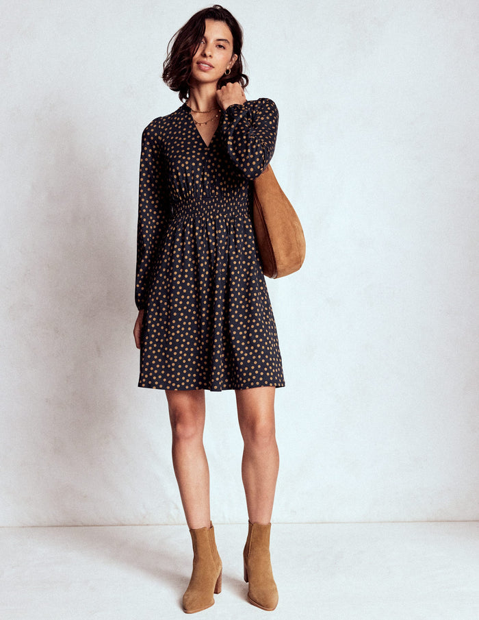Sarah Short Jersey Dress French Navy, Dijon Dot