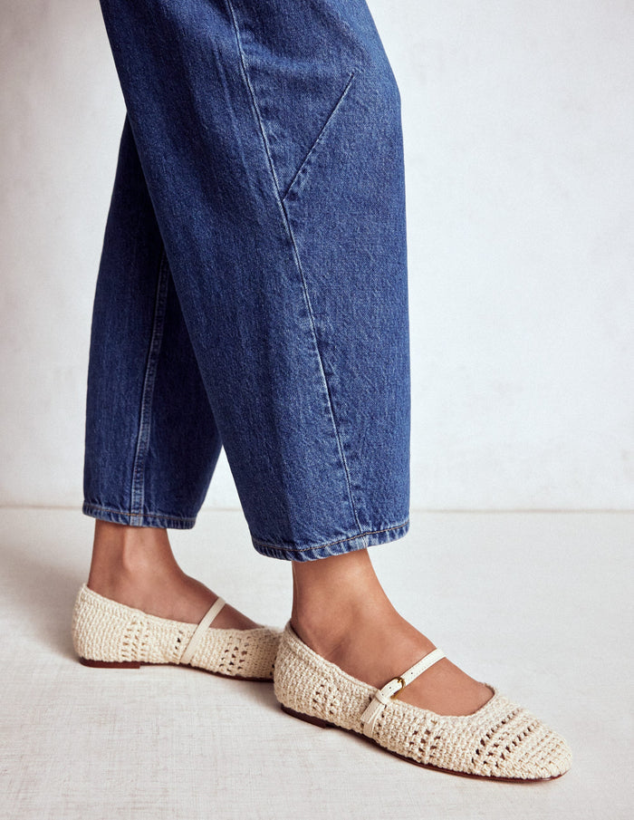 Crochet Mary Jane Flats Ecru