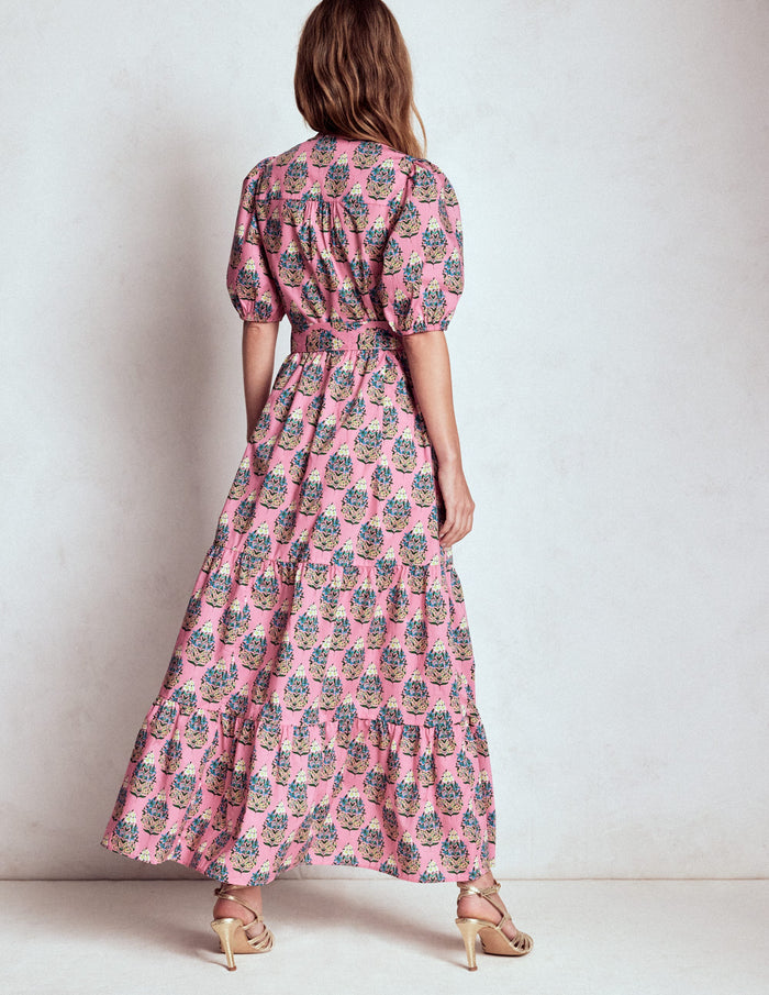 Christabel Cotton Midi Dress Pink, Wildflower Bouquet