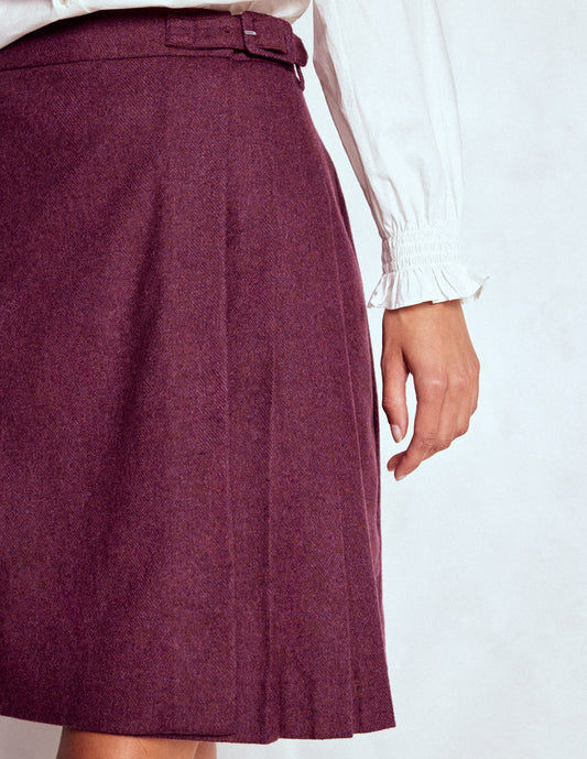 Helen Wool Kilt Skirt Purple Herringbone
