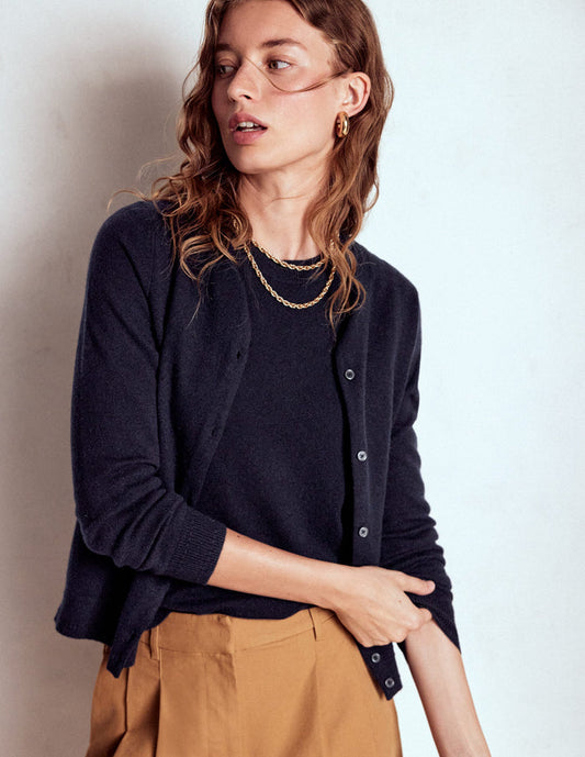 Eva Cashmere Crew Cardigan Navy
