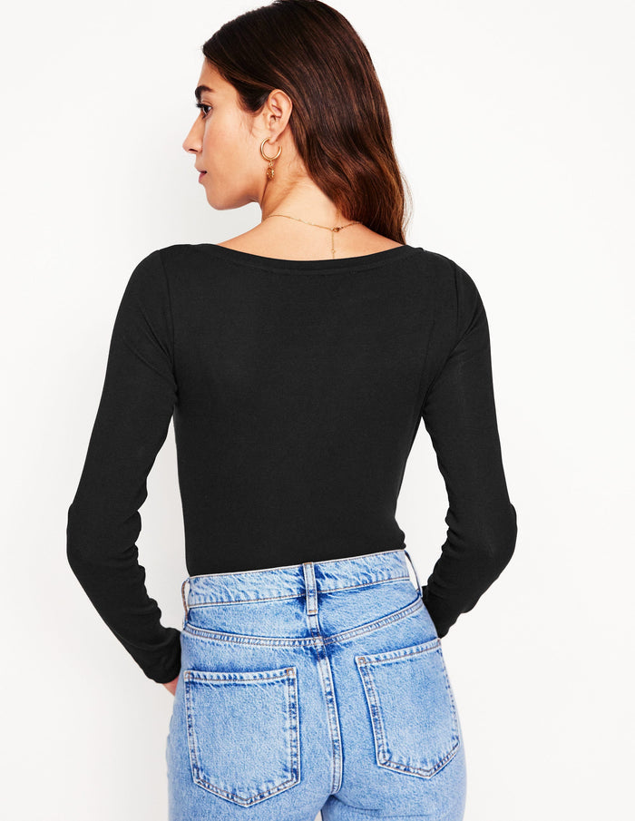 Essential Boat-Neck Jersey Top Black
