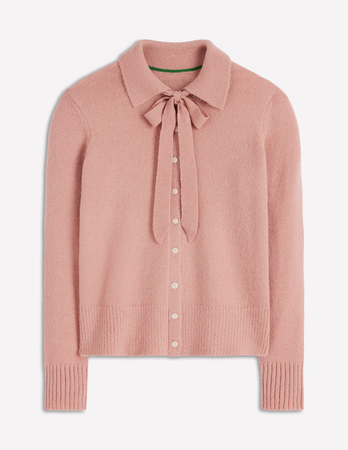 Collared Tie Front Cardigan Misty Rose Pink