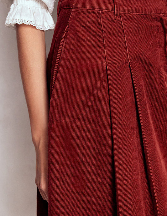Pleated Cord Skirt Fired Brick