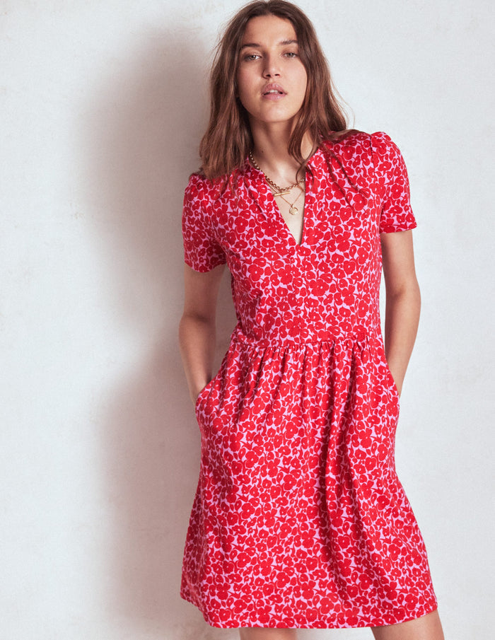 Naomi Short Sleeve Dress Jewel Red, Leafy Grove