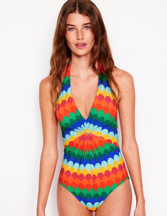 Ruched Loop Swimsuit Multi, Scallop Stripe
