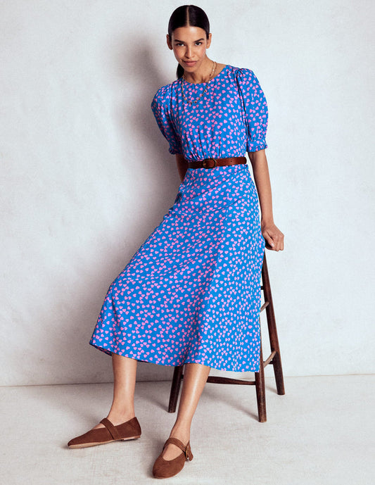 Blanca Midi Tea Dress Kingfisher Blue, Heart Cascade