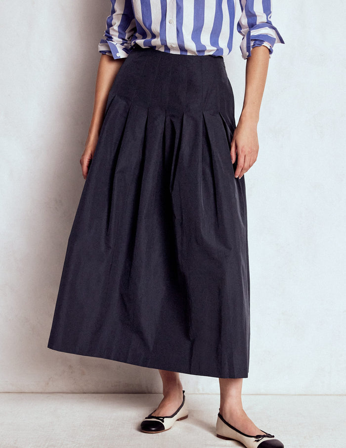 Valentina Taffeta Midi Skirt Navy