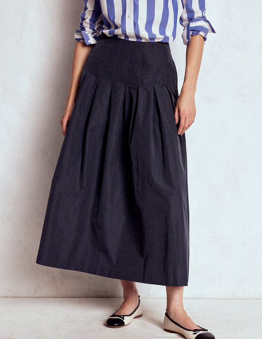 Valentina Taffeta Midi Skirt Navy