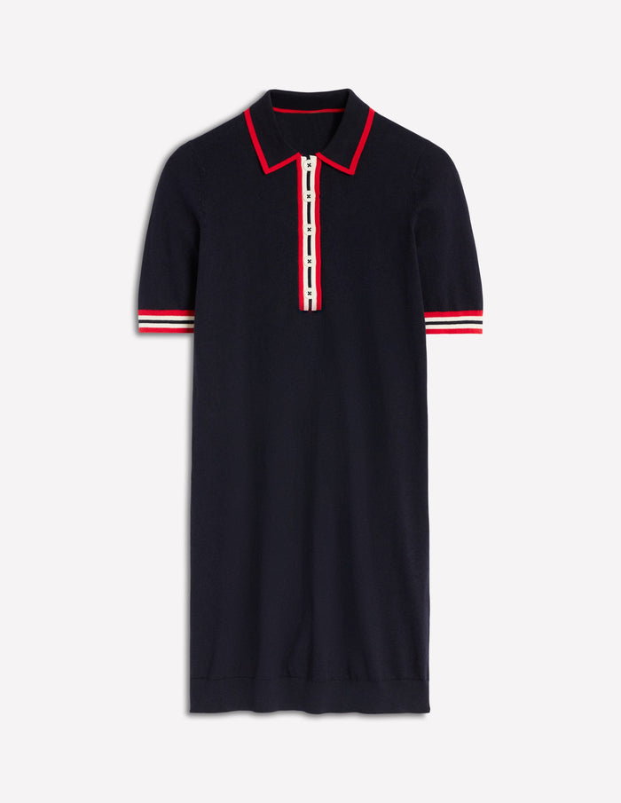 Tipped Henley Dress Navy