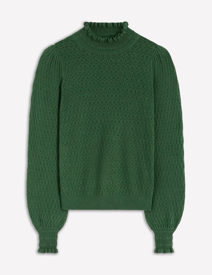 Pointelle Ruffle Sweater Hunter Green
