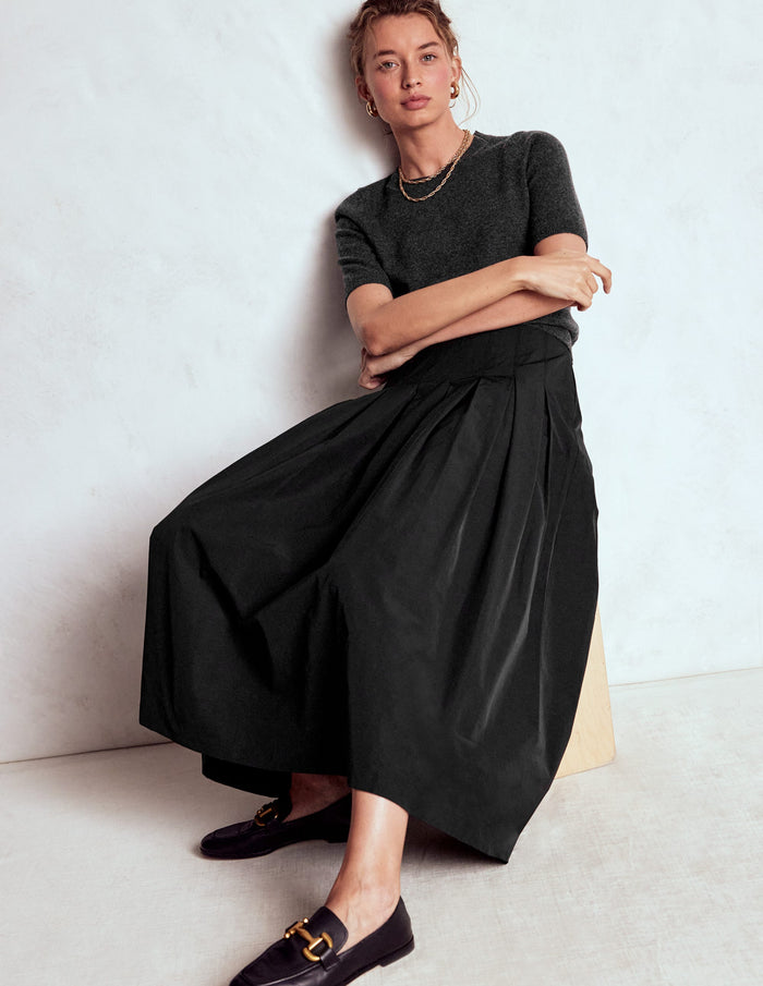 Valentina Taffeta Midi Skirt Black