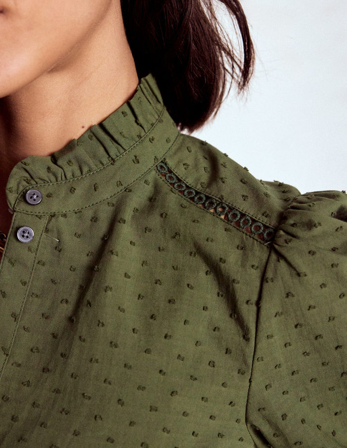 Helena Cotton Dobby Top Woodland Green