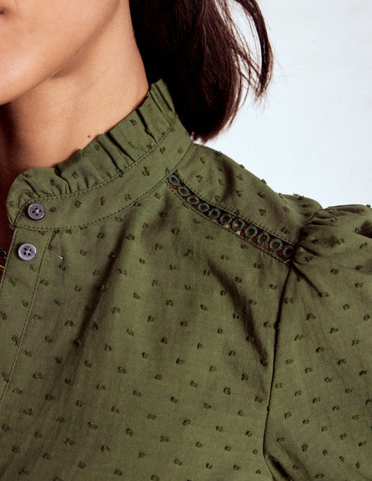 Helena Cotton Dobby Top Woodland Green