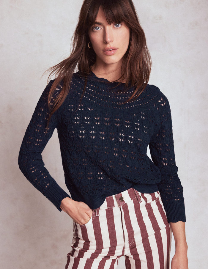 Crochet Mix Stitch Sweater Navy