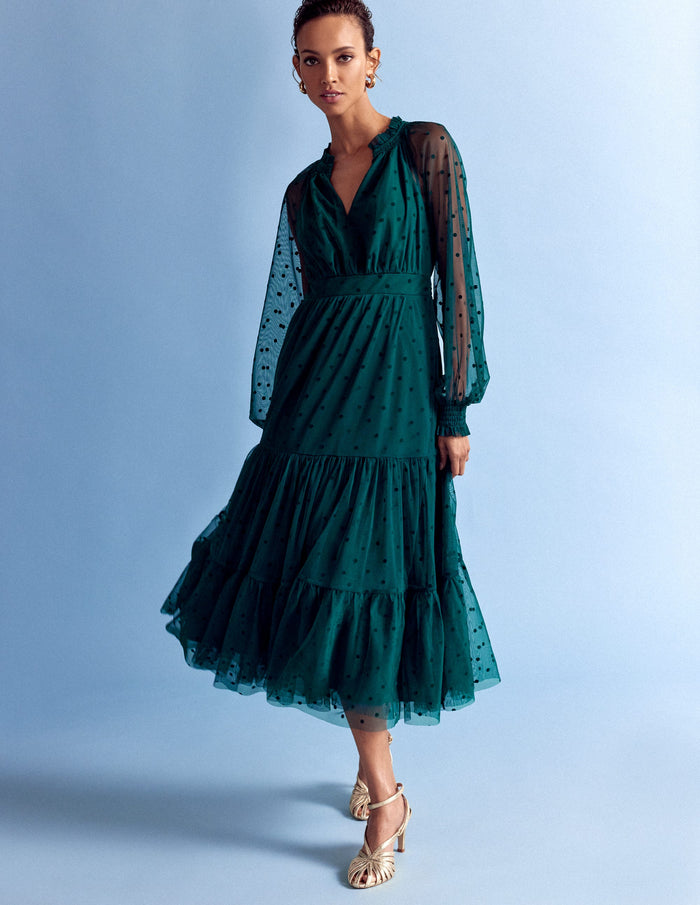 Lucille Tulle Midi Dress Emerald Night