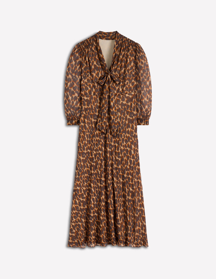 Brooke Tie Neck Tea Dress Sand, Abstract Leopard Spot