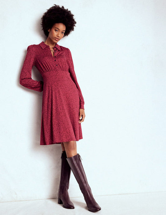 Orla Short Jersey Shirt Dress Chestnut, Blossomy Paisley