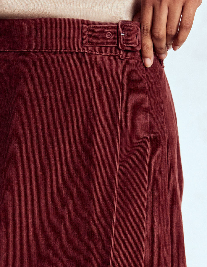 Helen Cord Kilt Skirt Chestnut