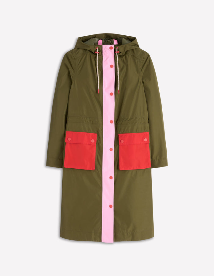 Longline Rain Mac Khaki Colourblock