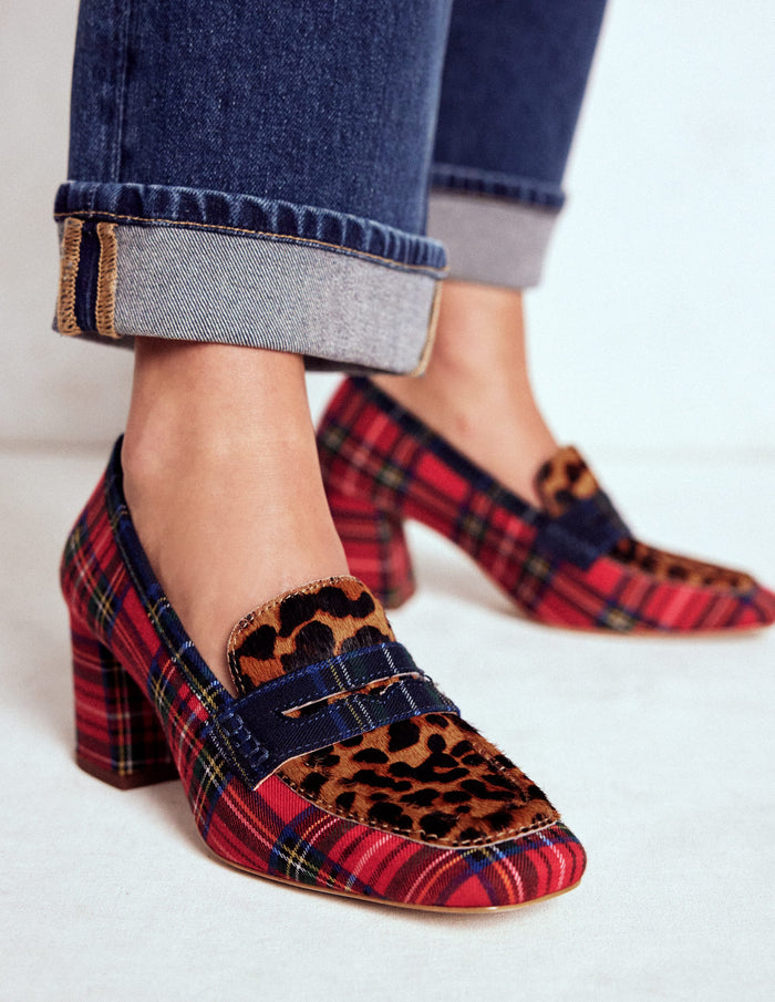 Sol Block Heeled Penny Loafers Tartan Check