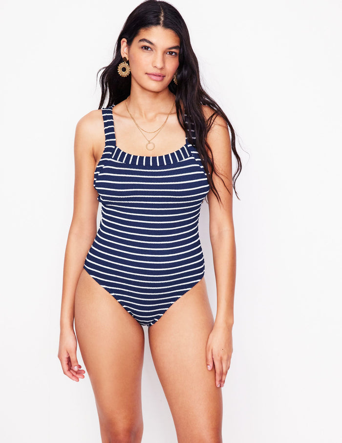 Scoop Cross Back Swimsuit Navy/ Ivory
