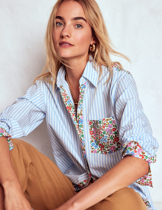 Sadie Relaxed Cotton Shirt Blue Stripe, Flowerbed Hotch