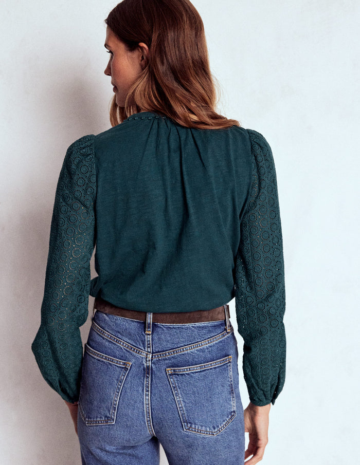 Eden Broderie Jersey Shirt Midnight Teal