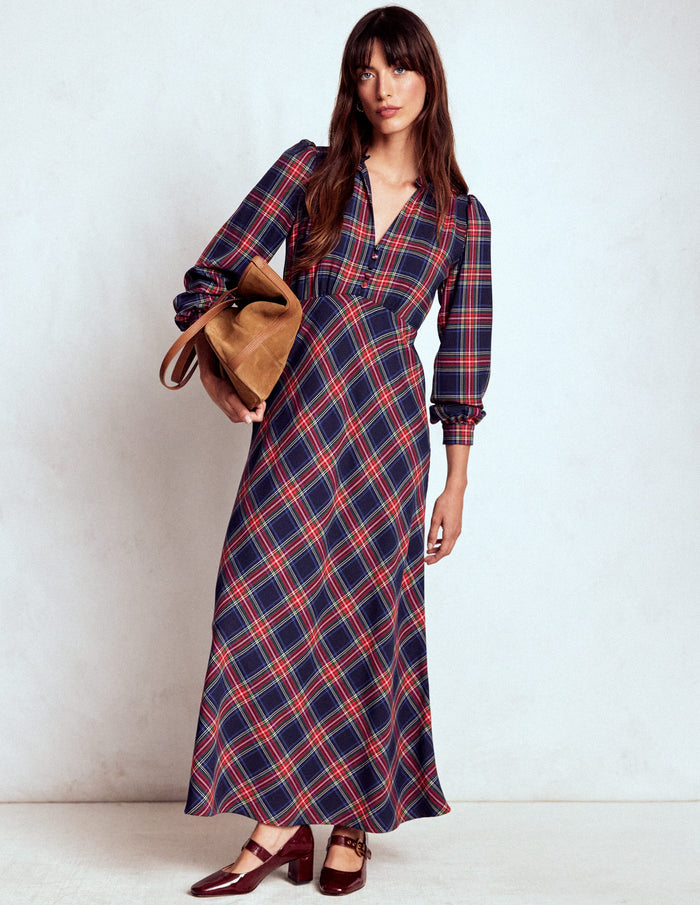 Cassie Check Tea Dress Navy, Green and Red Check