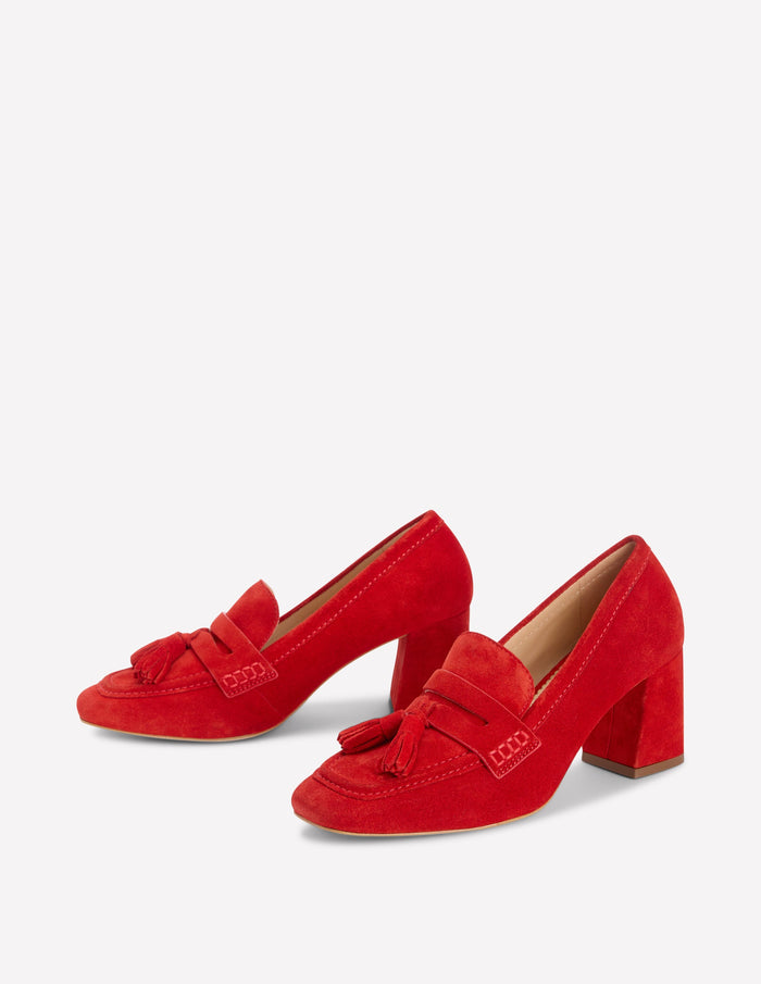 Sol Block Heeled Penny Loafers Red