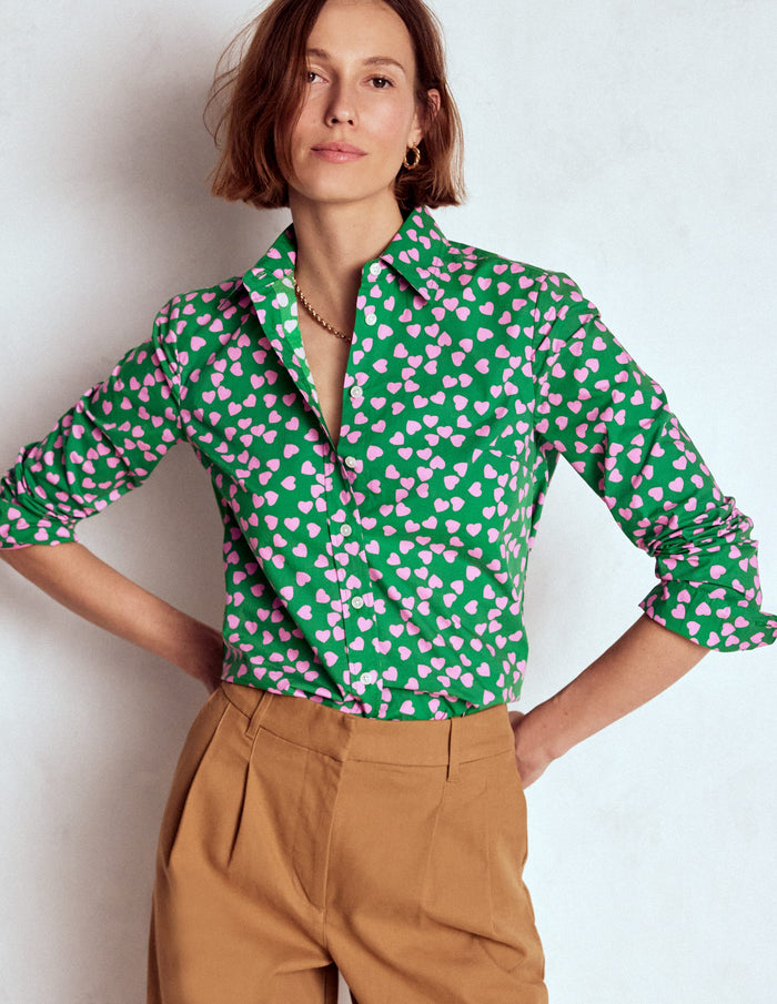 Sienna Cotton Shirt Highland Green, Heart Cascade