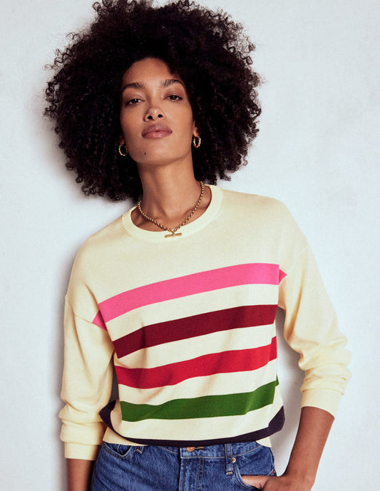 Lara Relaxed Cotton Jumper Ivory, Multi Stripe